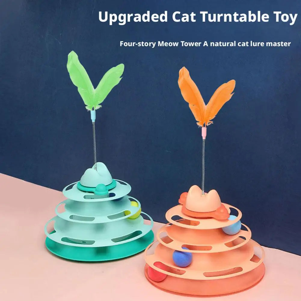 3-Layer Rotating Ball Tower Feather Cat Toy – Interactive Fun