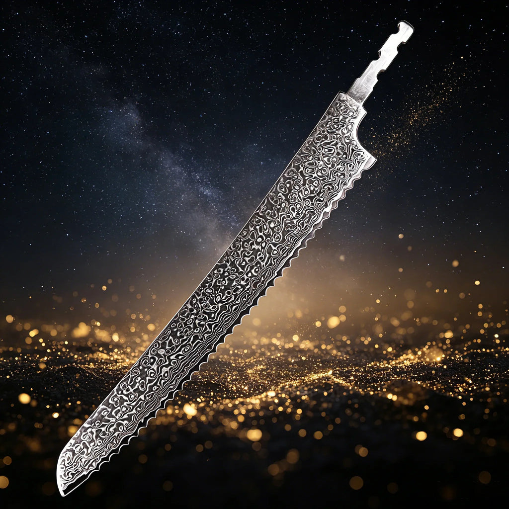 Damascus Steel Bread Knife Blank Blade – DIY Hand Forged