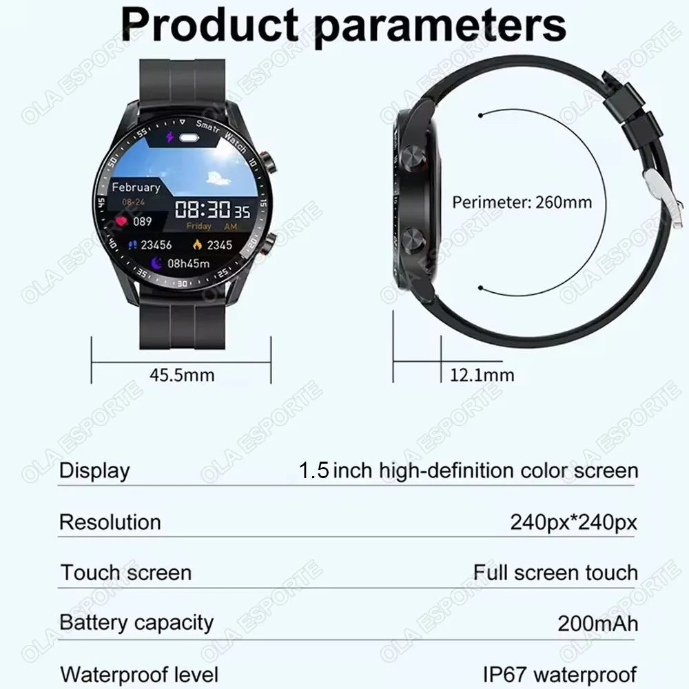 Ola Esporte Men's Bluetooth Smartwatch AMOLED ECG+PPG GPS
