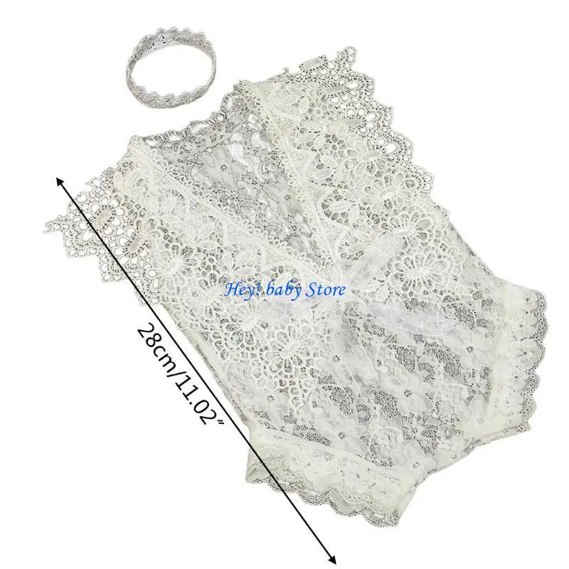 Newborn Photography Props – Crown Headband & Lace Romper 0-1M