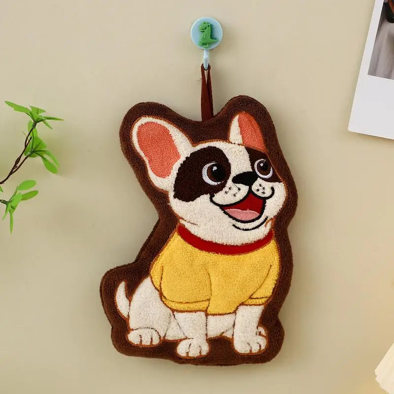 Cute Puppy Cartoon Hand Towel – Quick-Dry Coral Fleece