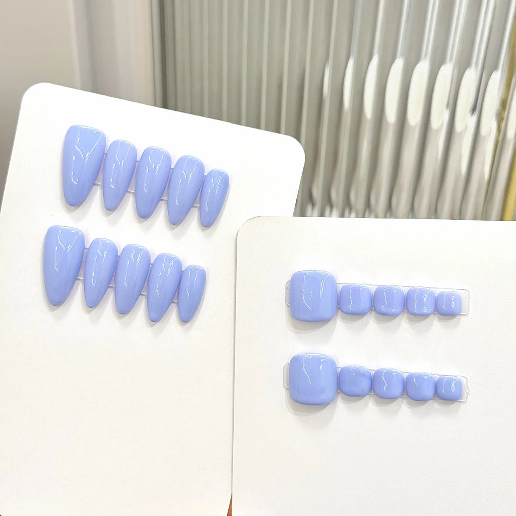 Purple Press-On Toenails – 10pcs Full Cover Korean False Toe Nails