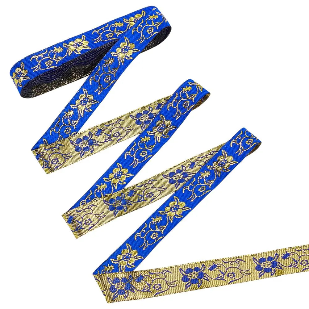 Blue Ethnic Jacquard Ribbon 20mm – Boho Floral Trim 7.7 Yds