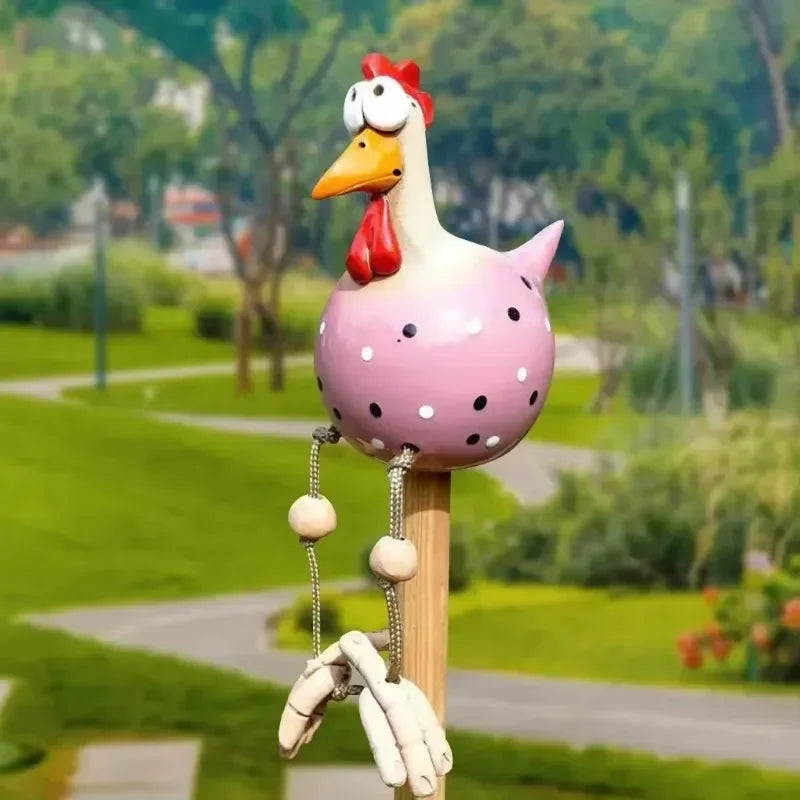 Funny Big-Eyed Chicken Garden Stake | Resin Hen Sculpture