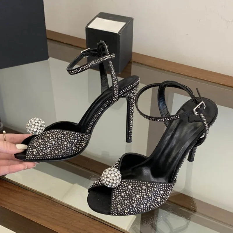 Crystal Diamond Peep Toe High Heel Sandals for Women