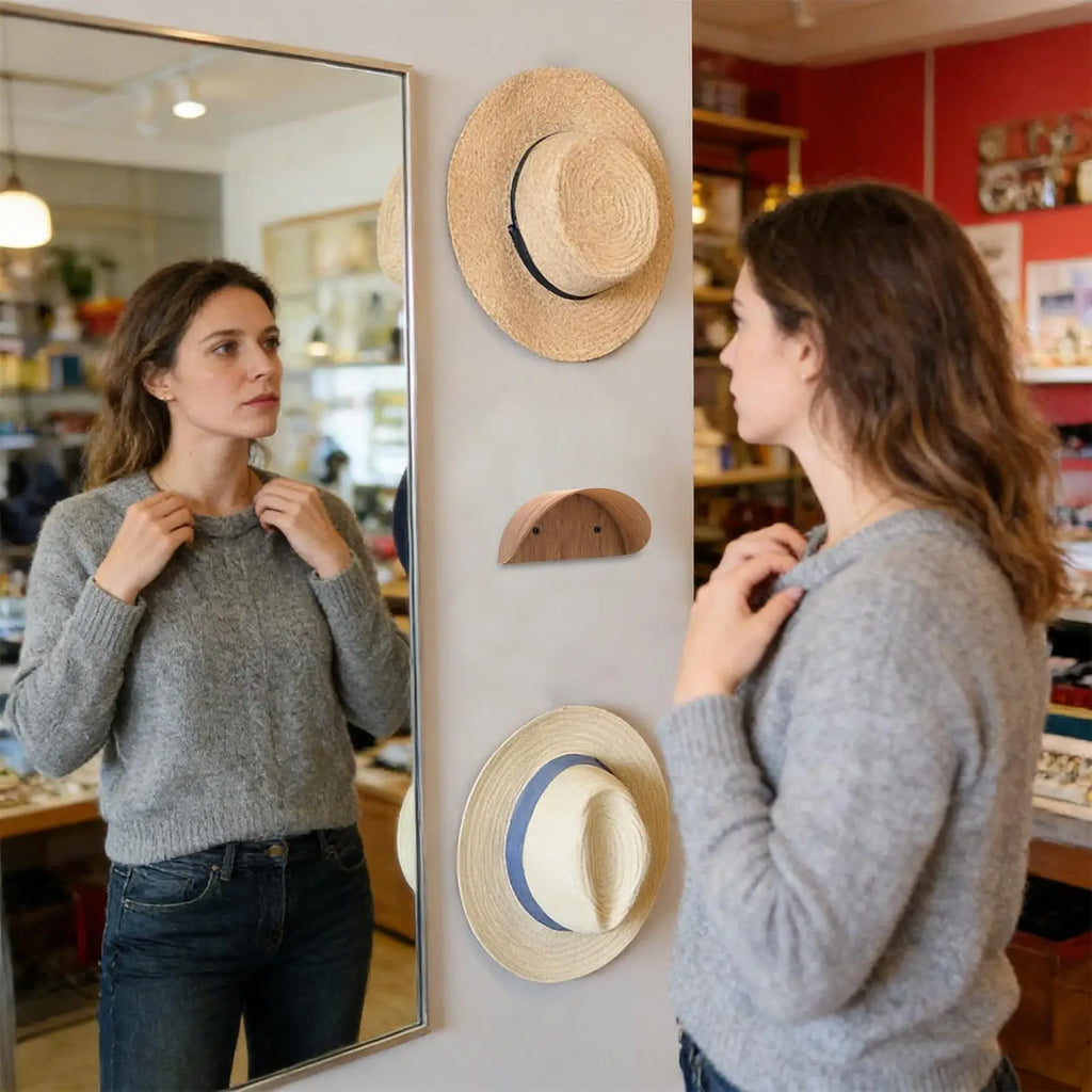 Bamboo Wall Mount Hat Rack | Double-Tier Cap Organizer