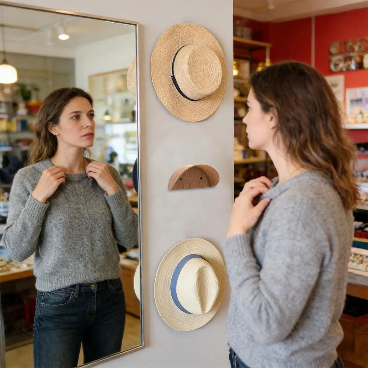 Bamboo Wall Mount Hat Rack | Double-Tier Cap Organizer