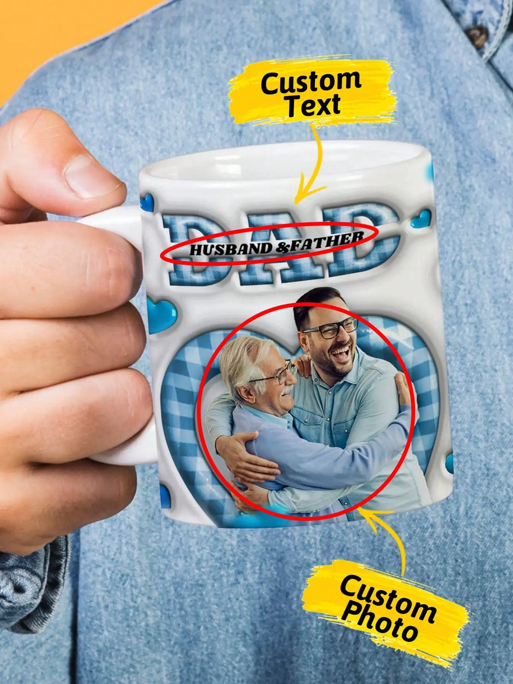 Personalized 3D Dad Mug – Custom Photo & Name Coffee Cup