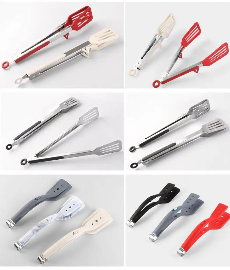 Stainless Steel Kitchen Tongs Set – Silicone Anti-Slip Clamps