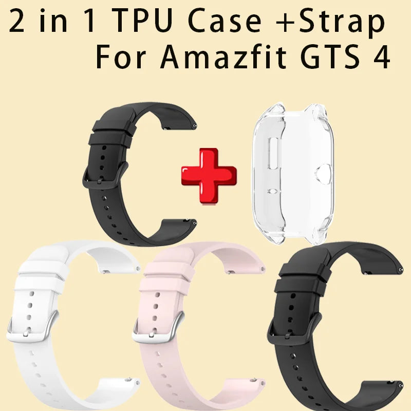 Amazfit GTS4 Silicone Sport Band & Clear TPU Case – 2-in-1