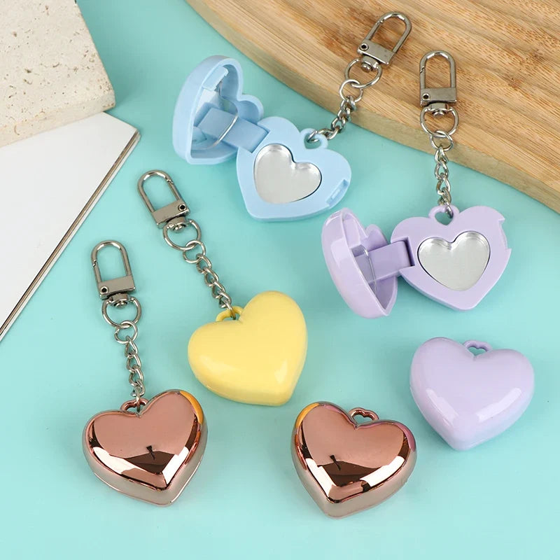 Heart Shape Mini Empty Blush Compact with Mirror & Keychain