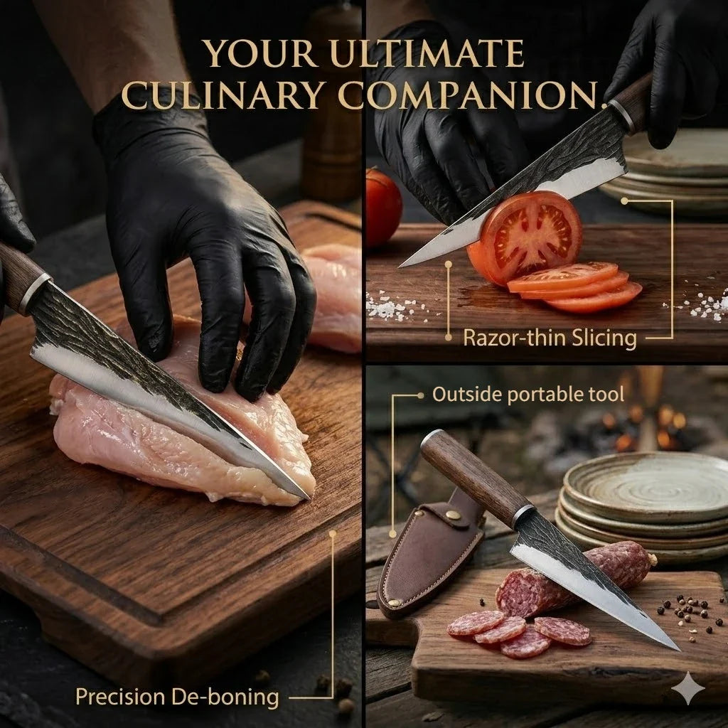 PLYS Forged Boning Knife – Carbon Steel Chef Knife Wood Handle