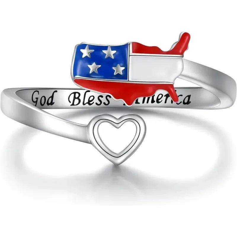 Huitan Heart American Flag Adjustable Ring – Patriotic Jewelry