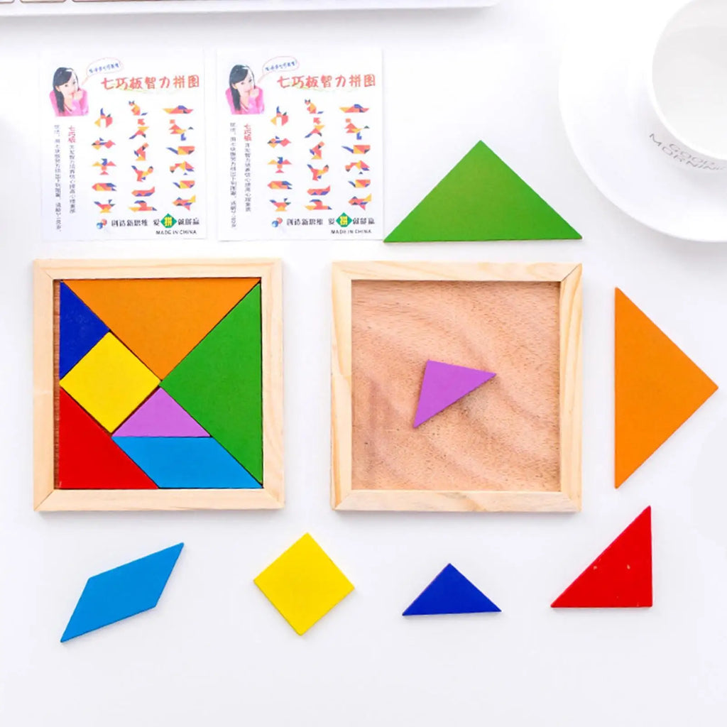 Wooden Tangram Puzzle for Kids – 7 Colored Pieces STEM Toy