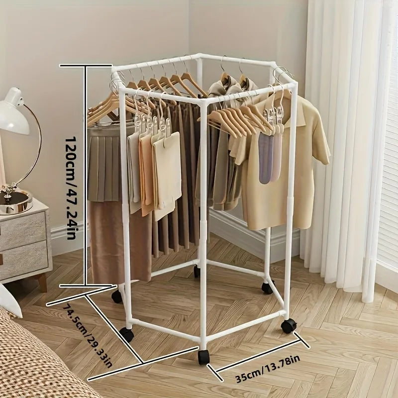 Freestanding 6-Bar Clothes Rack with Wheels & Shelves | Steel