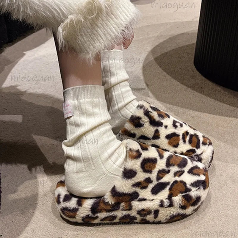 Women's Leopard Furry Slippers – Plush Warm Winter Slides