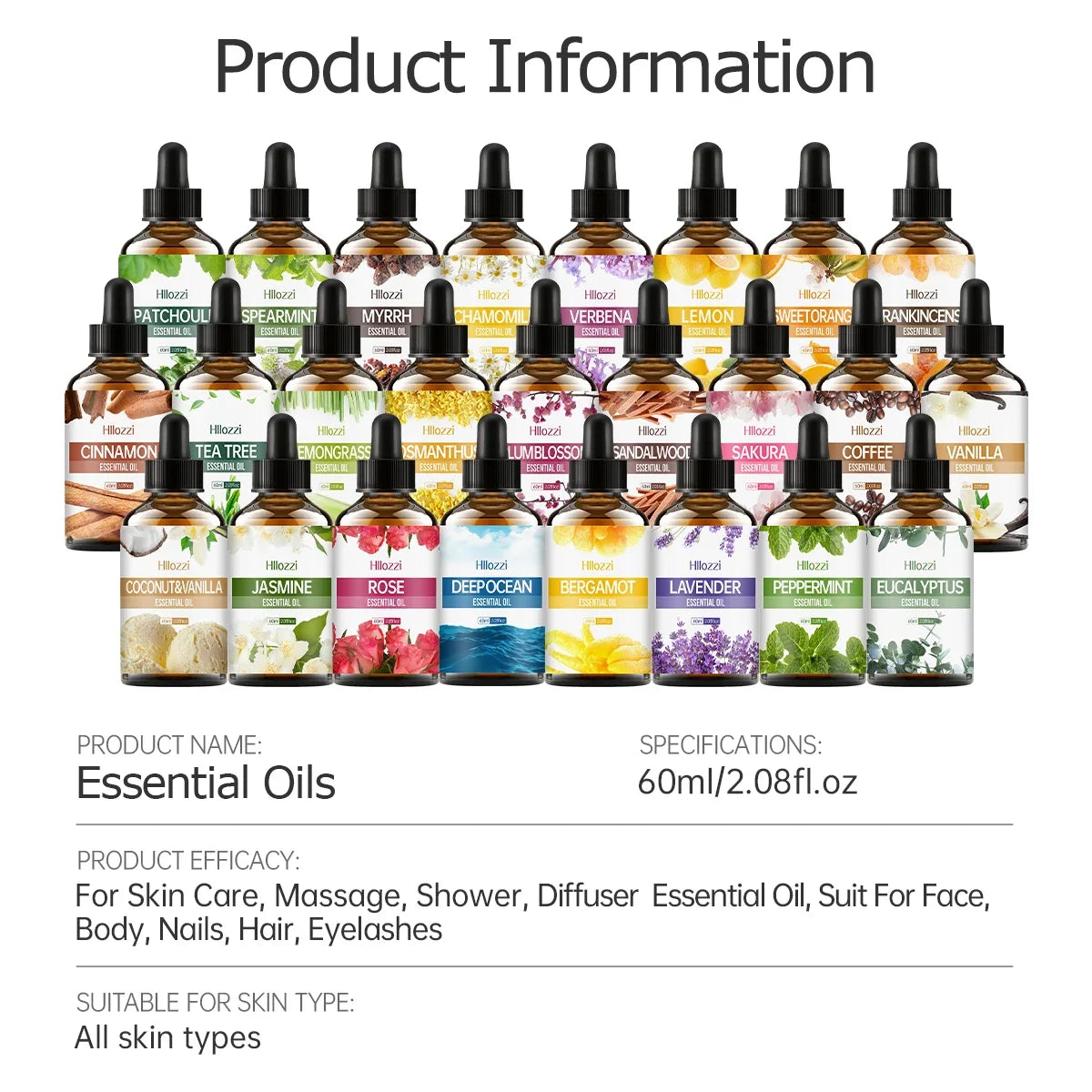 60ml Pure Aromatherapy Essential Oils – Agarwood, Cedarwood