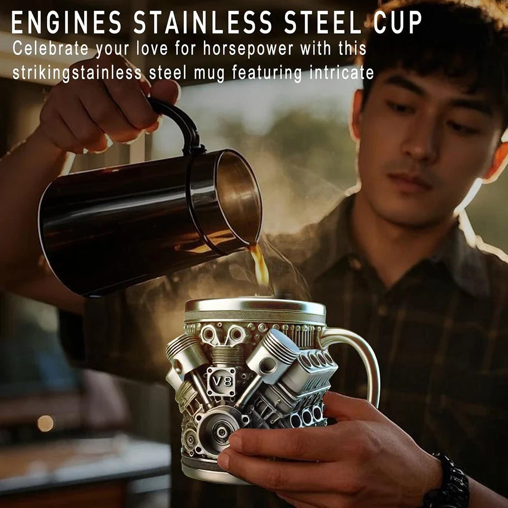V8 Engine Stainless Steel Insulated Coffee Mug | Car Lover Gift