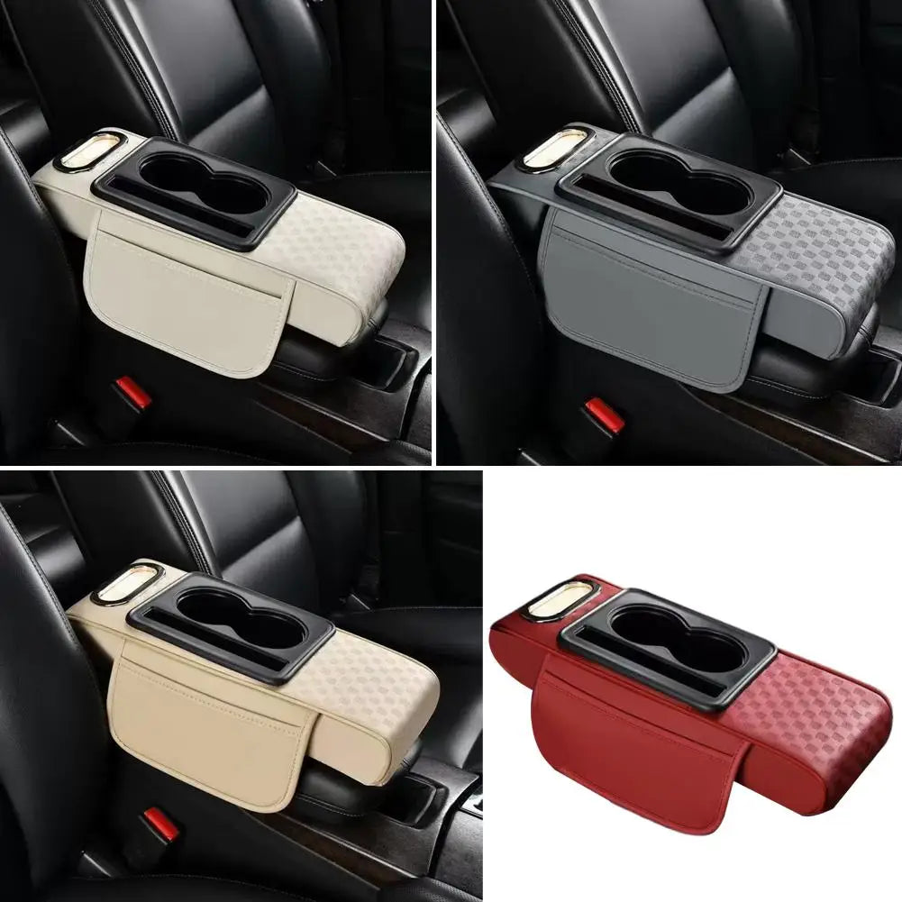 Car Armrest Cushion with Cup Holder & Tissue Pocket | Universal