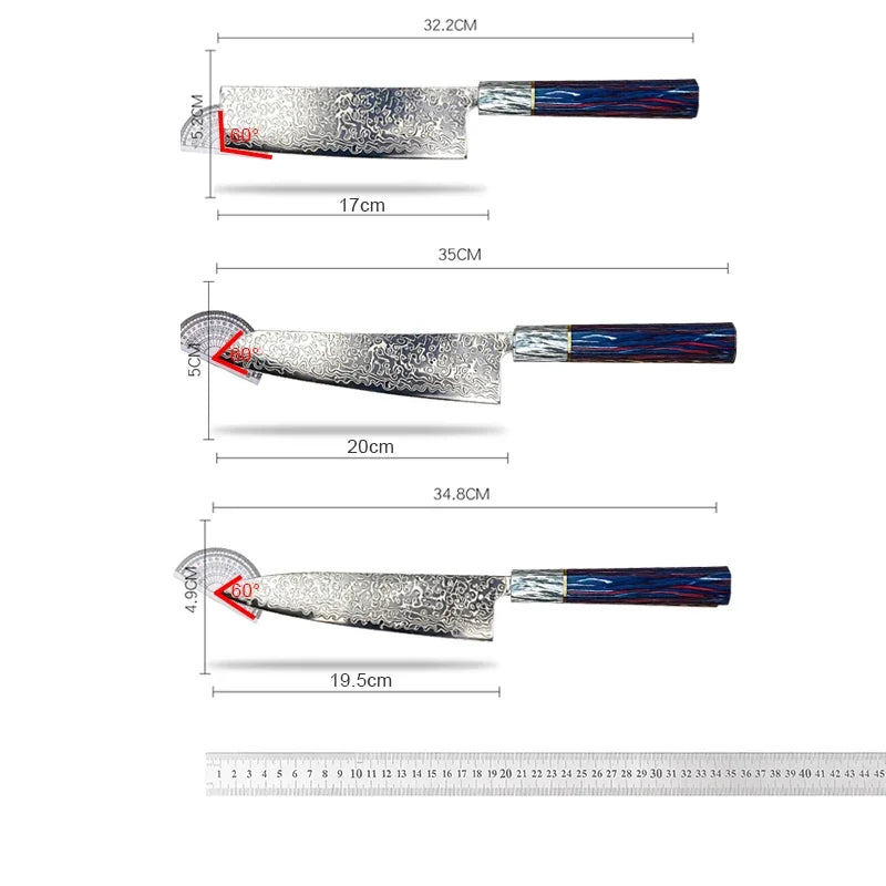 Damascus Chef's Knife – Japanese Steel & Colorful Wood Handle