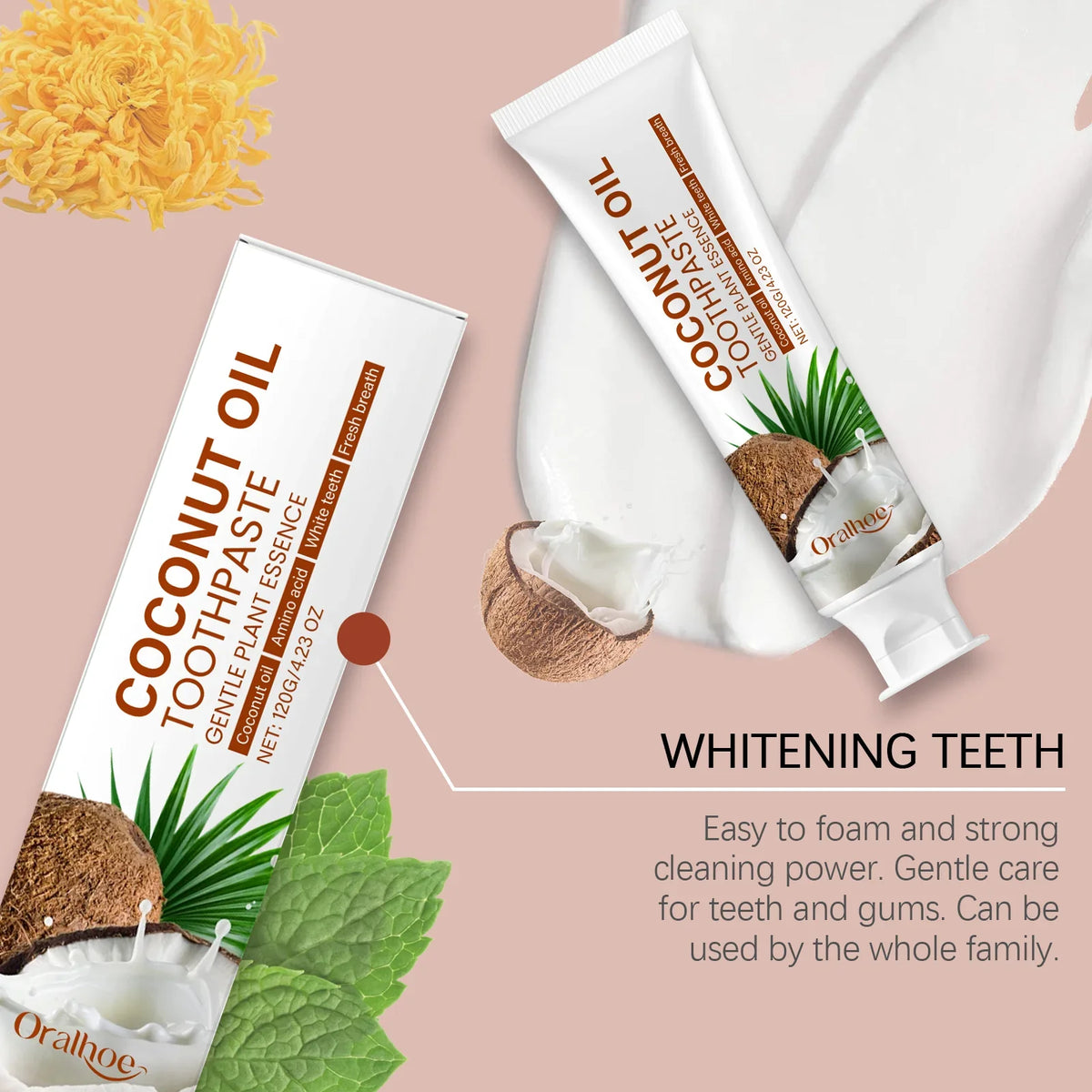 Oralhoe Coconut Oil Whitening Toothpaste – Remove Tartar & Stains