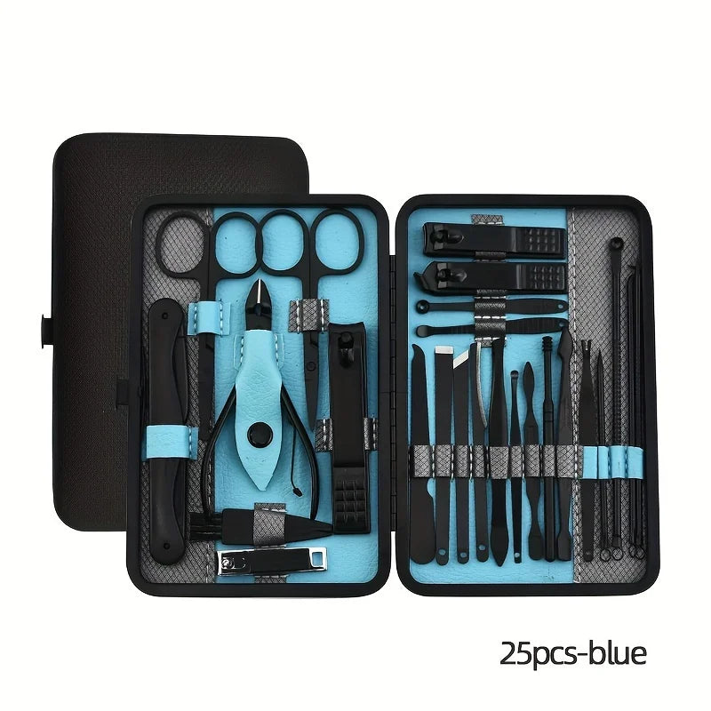 25-Piece Stainless Steel Manicure Set with Leather Travel Case