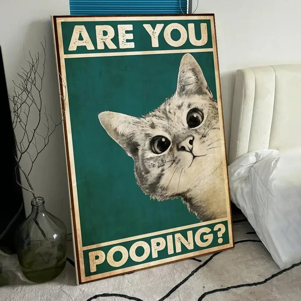 Funny Cat Canvas Wall Art – "Are You Pooping?" HD Print Poster