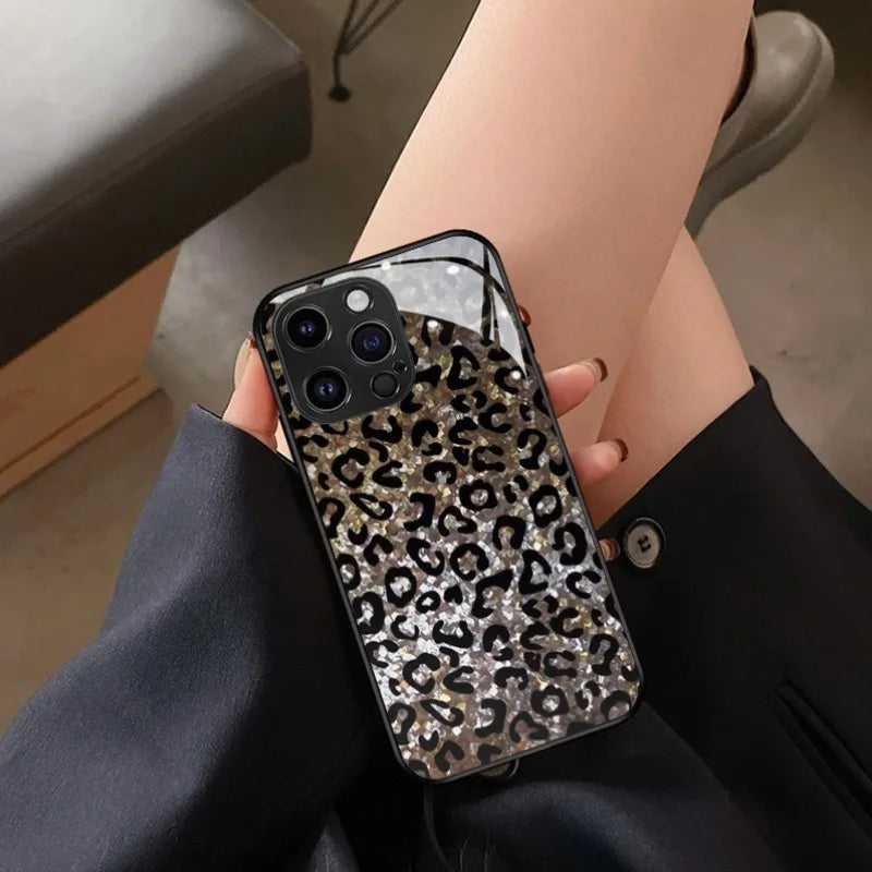 Leopard Print Glass iPhone Case | 11 12 13 14 15 16 17 Pro