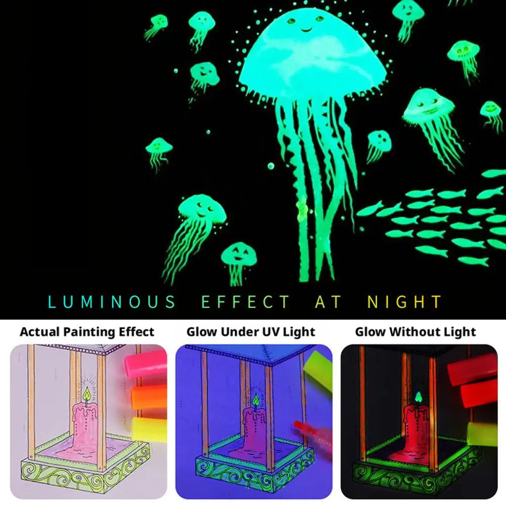 6-Color Glow in the Dark Neon Marker Pens | DIY Art & Crafts