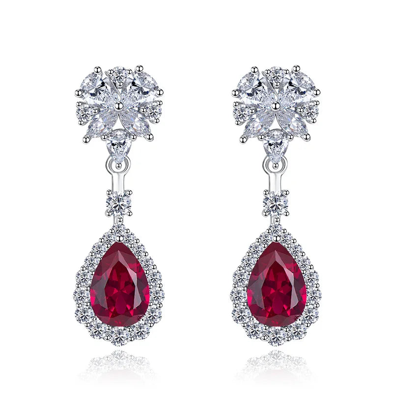Huitan Red CZ Pear Drop Earrings – Wedding & Party Style