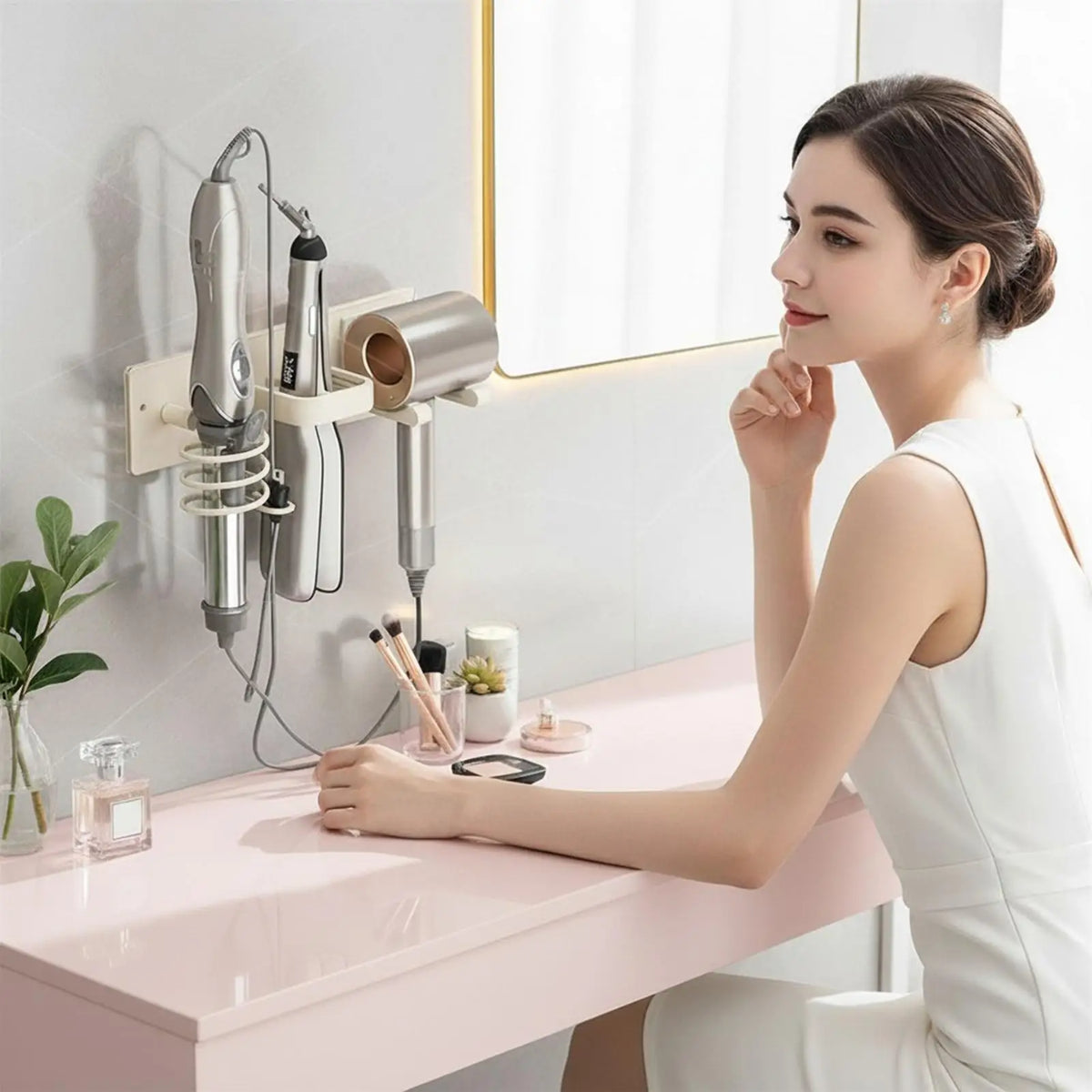Wall-Mounted Hair Dryer & Curling Iron Organizer Holder