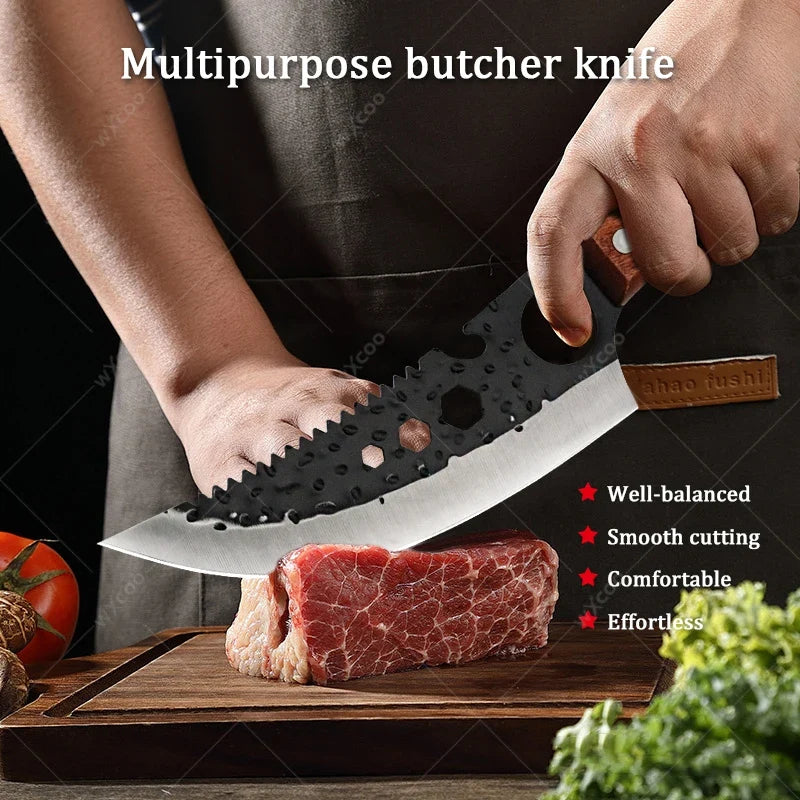Forged Stainless Steel Boning & Meat Cleaver Knife – Wood Handle