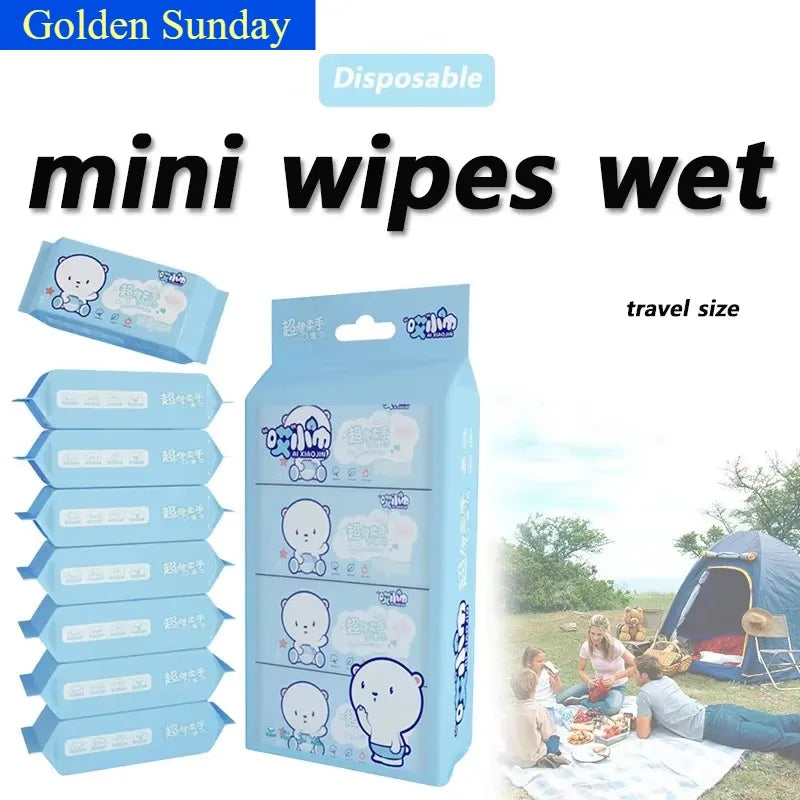 64pcs Disposable Mini Travel Wipes – Hand & Mouth, 8 Packs