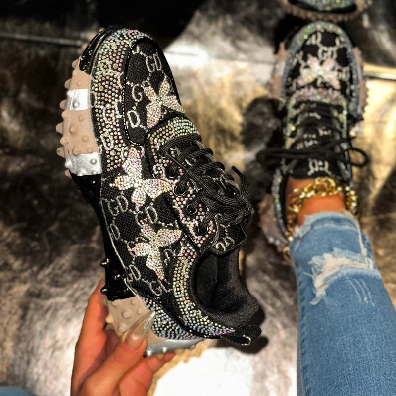 Women's Rhinestone Platform Sneakers – Luxury Fashion Shoes