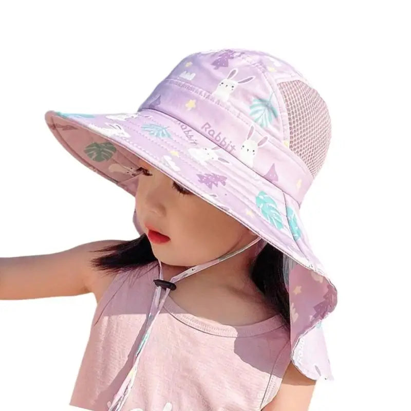 Kids Adjustable Bucket Sun Hat Cartoon Rabbit | 48–54cm Fit