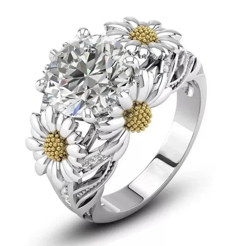 Huitan Sunflower Ring Women – Cubic Zirconia Brass Fashion Band