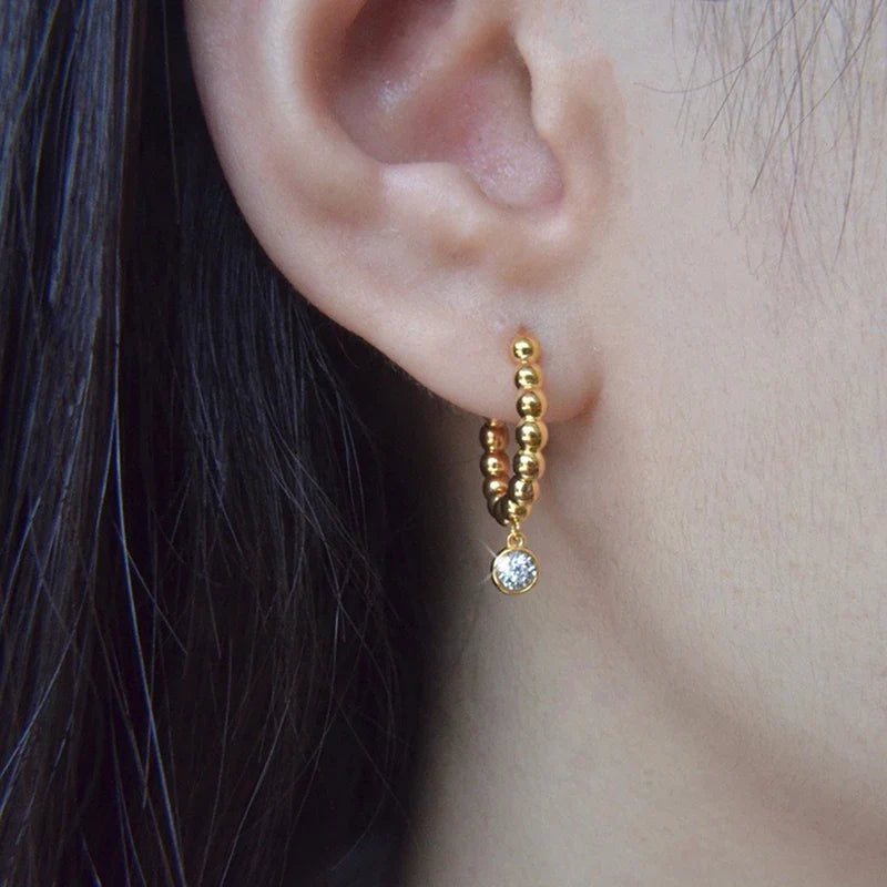 Huitan Beaded Hoop Drop Earrings – Cubic Zirconia Women's Jewelry