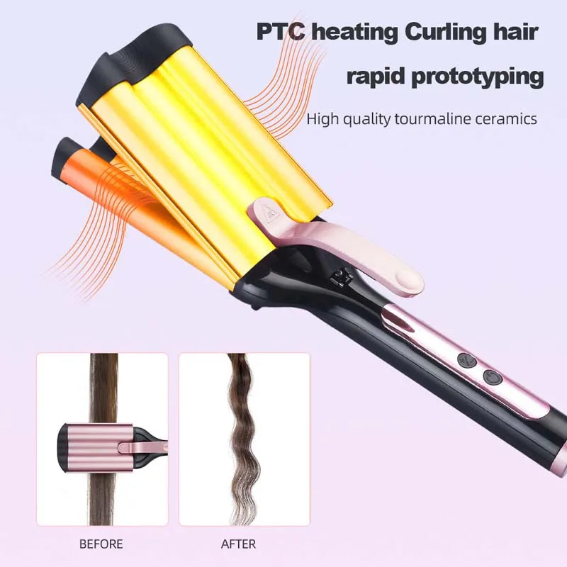 32mm Ceramic PTC Triple Barrel Deep Wave Hair Curler