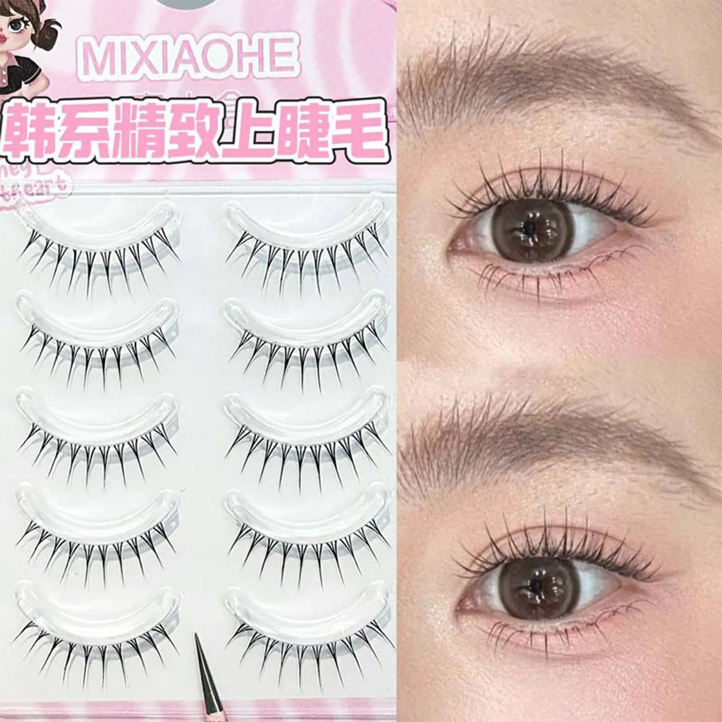 Korean Natural False Eyelashes 8-11mm K-Pop Strip Lashes 5 Pairs