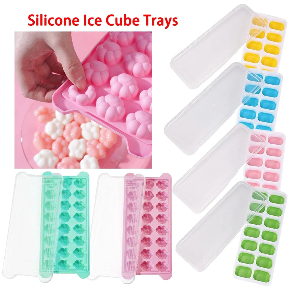 Silicone Ice Cube Tray with Lid – 14-Cube Stackable Mold