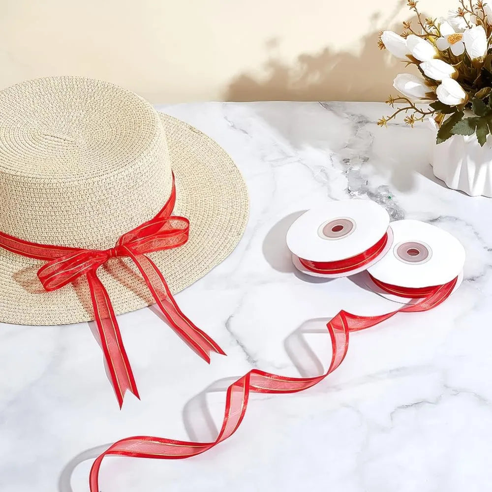 Red Sheer Organza Ribbon 5/8" x 24 Yards – Metallic Polyester