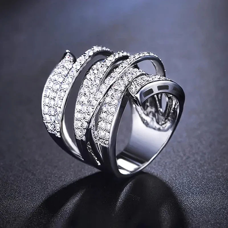 Huitan Cubic Zirconia Wide Band Ring – Luxury Party Jewelry