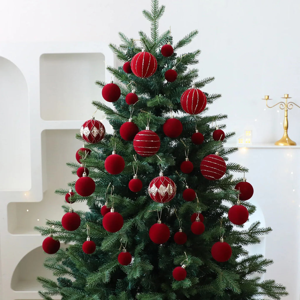 36-Piece Burgundy Velvet Christmas Ball Ornaments Set