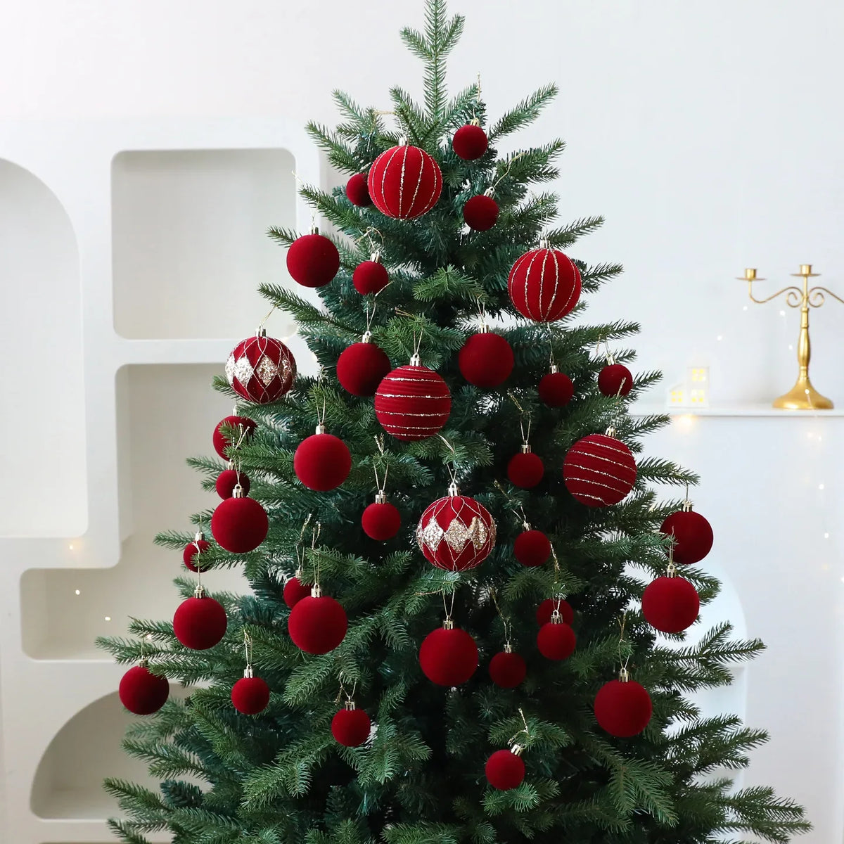 36-Piece Burgundy Velvet Christmas Ball Ornaments Set