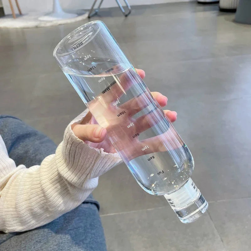 Transparent Plastic Water Bottle Time Scale Large Capacity Leakproof