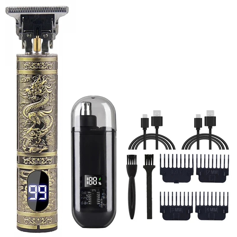 3-in-1 USB Rechargeable Men's Vintage T9 Barber Wireless Hair Clipper