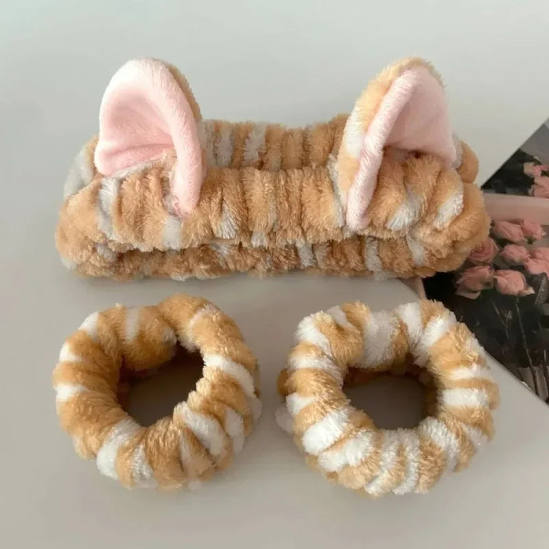 3-Pack Cat Ear Leopard Plush Headbands – Spa & Makeup