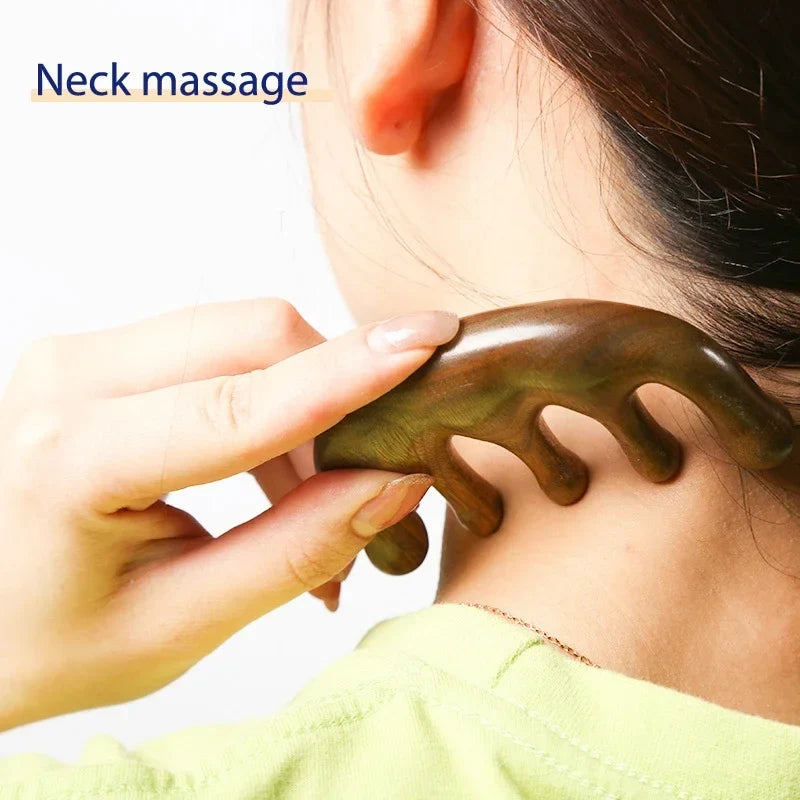 Sandalwood Scalp Massager Wide Tooth Comb & Guasha Tool