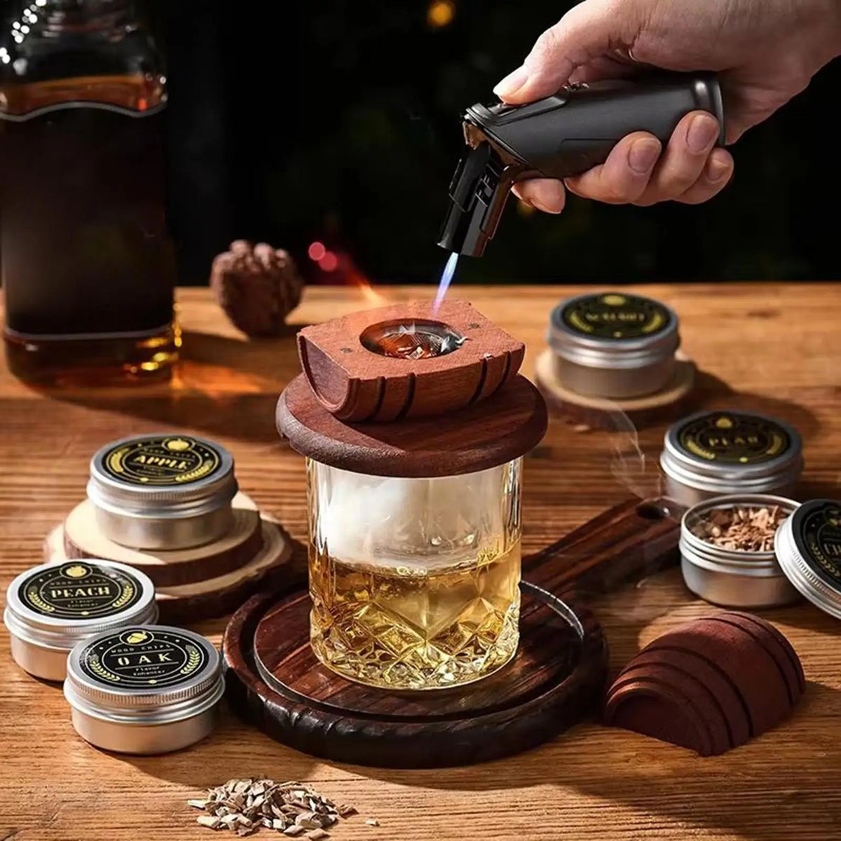 Wooden Whiskey Smoker & Cocktail Spirits Infuser Bar Tool