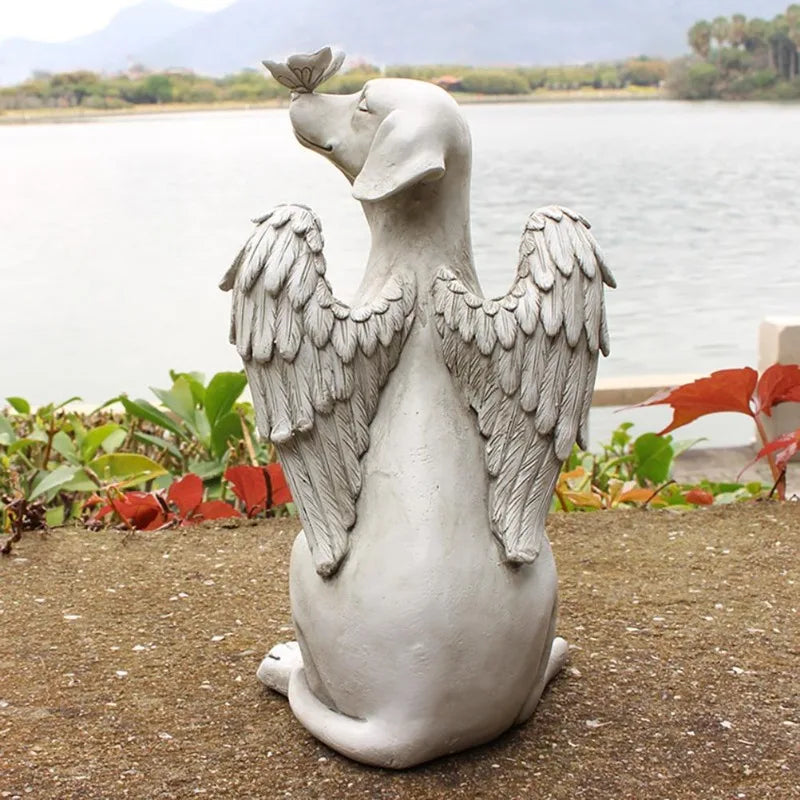 Resin Angel Dog & Cat Memorial Statue | Garden Sculpture